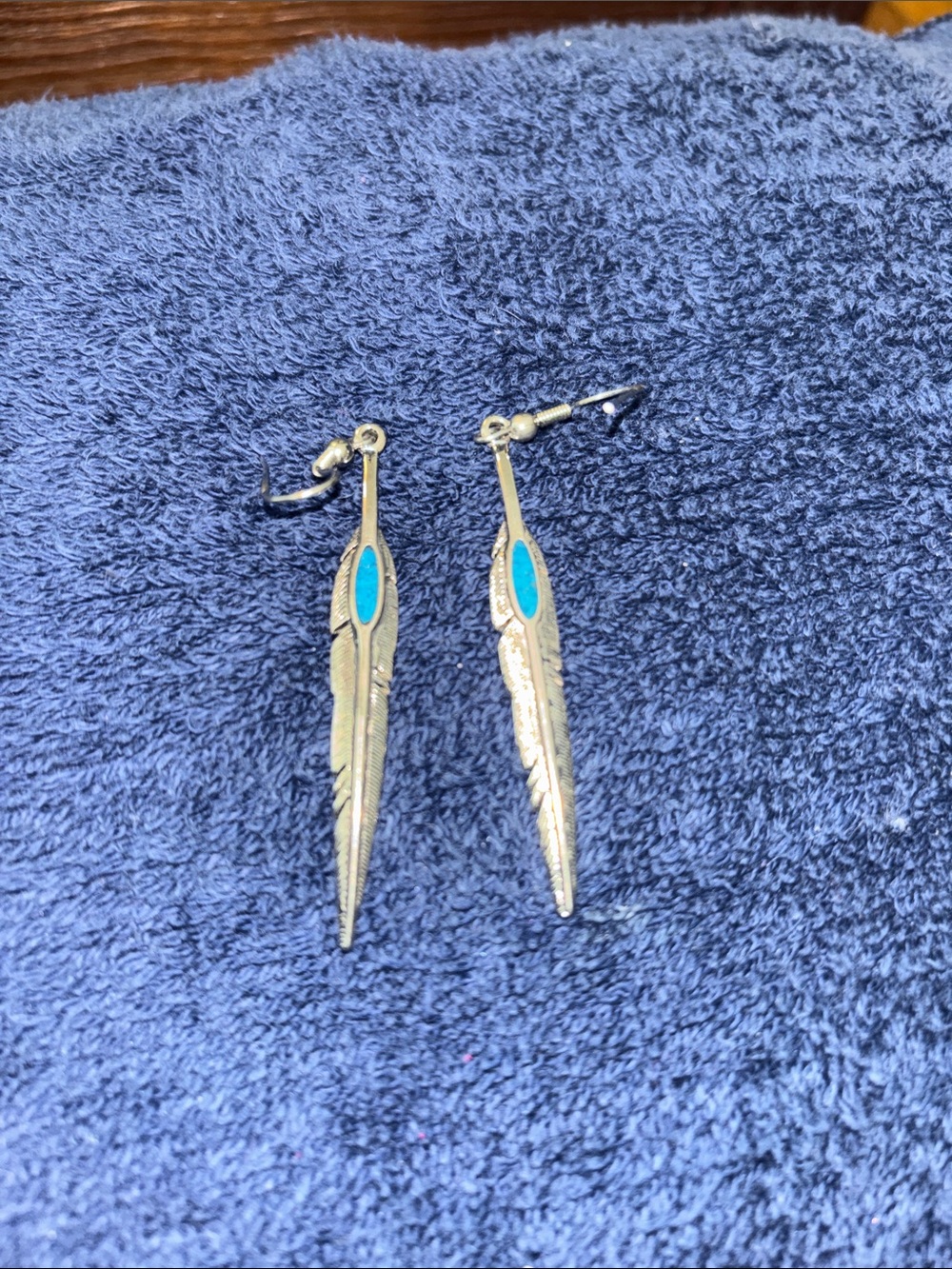Sterling Silver Feather Drop Earrings with Turquoise
